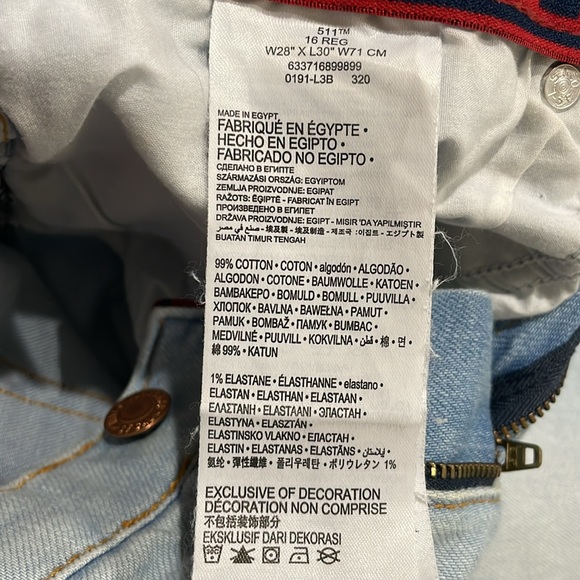 Levi’s 511 28x30 16R slim fit jean light blue wash boys jean - Picture 5 of 11